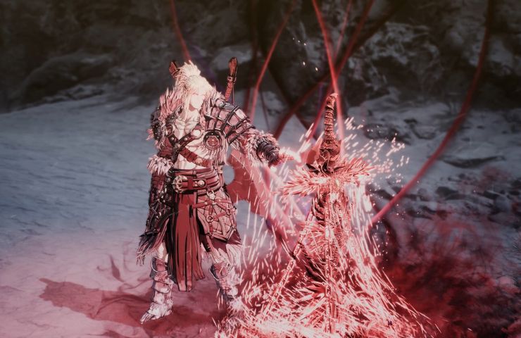 protagonista di The First Berseker: Khazan che attinge potere da una sorta di oracolo rosso e spinoso che spunta dal terreno