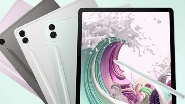 Galaxy Tab S9 FE in varie colorazioni con sfondo verdino