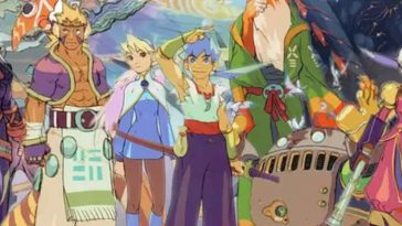 ragazzo con capelli blu, ragazza bionda, volpa umanoide, ragazzo biondo con gilet, robot basso