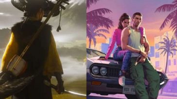 A sinistra spadaccina giapponese con katana di spalle; a destra ragazza appoggiata su cofano automobile che abbraccia uomo con canottiera