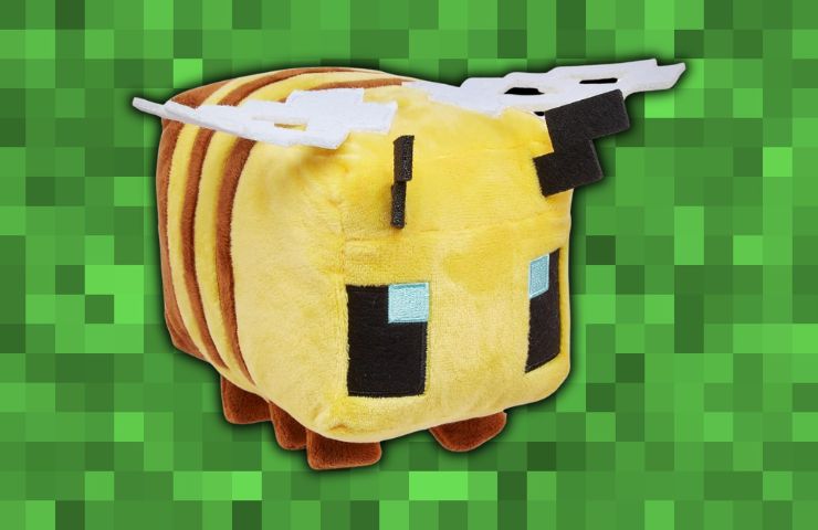 peluche dell'ape di Minecraft su sfondo pixel verde