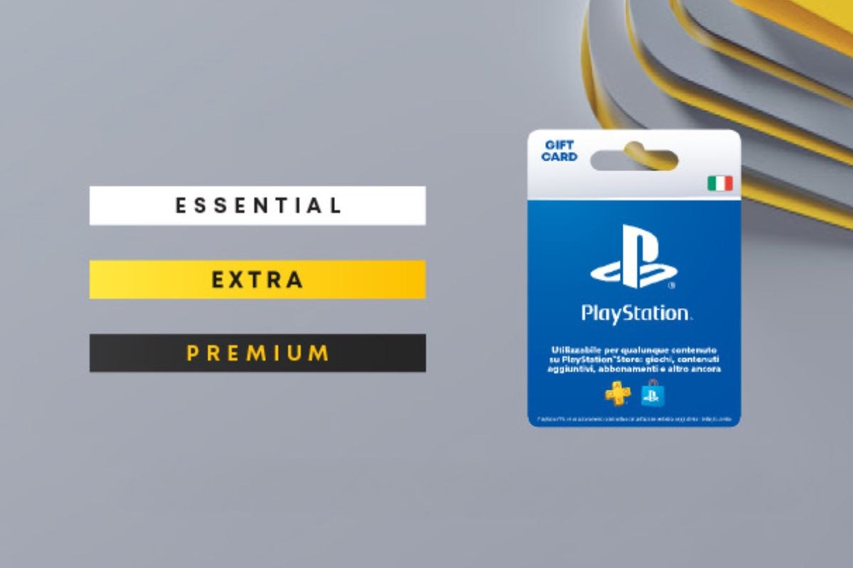 icone Plus essentale, extra e premium, accanto Gift Card playstation store
