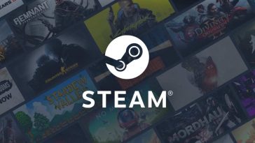 Logo Steam con vare icone di giochi alle spalle, sfumato