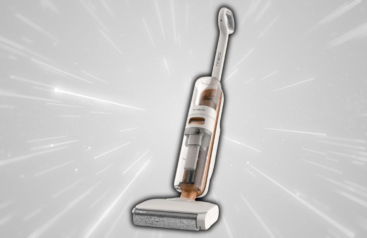 lavapavimenti Tineco IFloor Y2 su sfondo bianco e scie luminose
