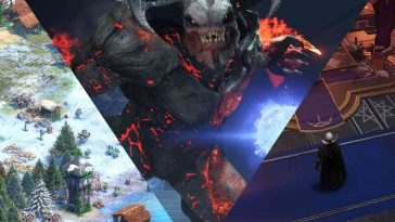 collage con doom eternal, age of empires e v rising