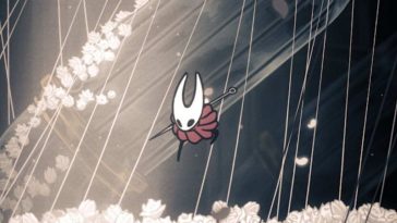 screenshot di Hollow Knight: Silksong con zoom su Hornet in volo