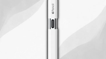 parte superiore dell'Apple Pancil con entrata USB-C aperta su sfondo bianco e grigio