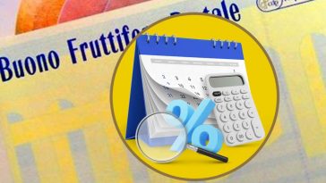 Buono fruttifero postale con un'illustrazione di una calcolatrice e di un caledario