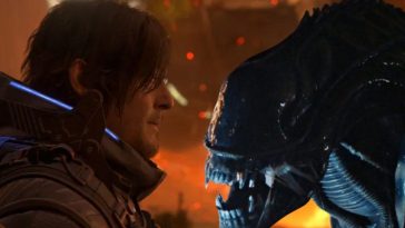 sam porter bridges e uno xenomorfo che si fronteggiano