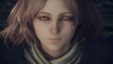 screenshot di elden ring su switch 2, primo piano di ragazza con capelli lilla e occhi chiuso