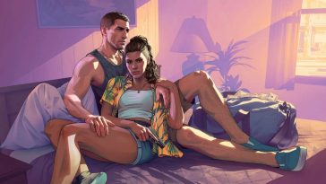 artwork di GTA 6 con i due protagonisti abbracciati sul letto
