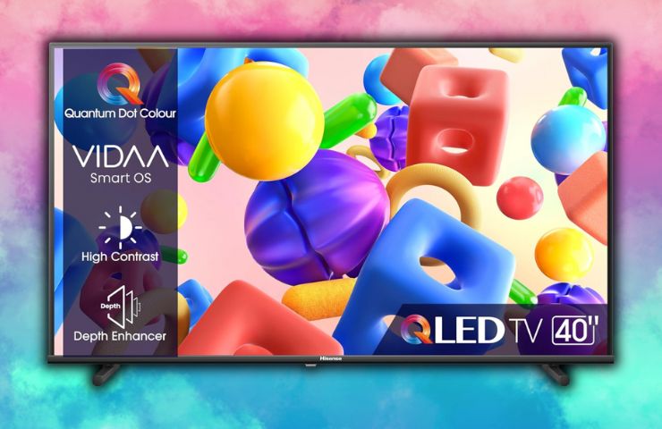 Hisense QLED su sfondo di fumi colorati