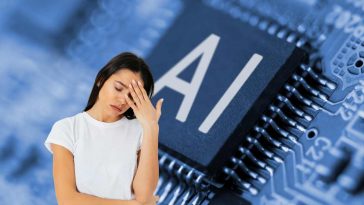 chip con indicazione IA e donna sconvolta