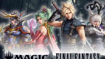 personaggi di Final Fantasy in Magic The Gathering primo piano con una foresta magica sullo sfondo