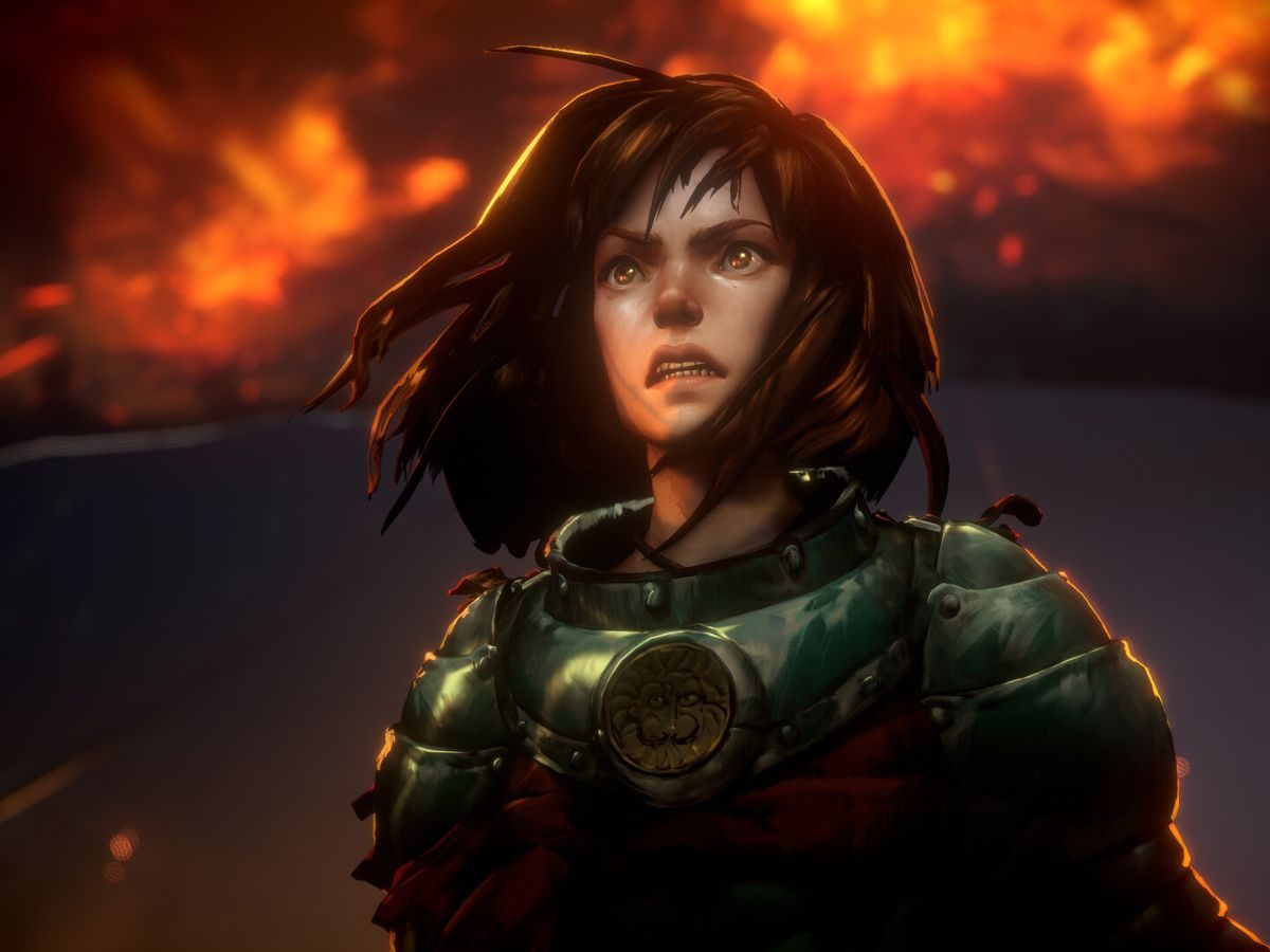 screenshot di No Rest for the Wicked con donna in primo piano preoccupata