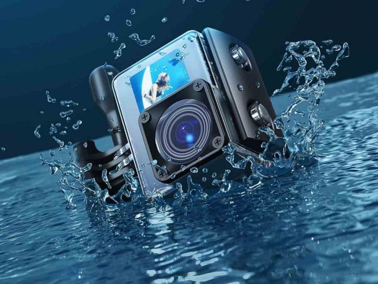 action cam wolfang che schizza in una pozza d'acqua