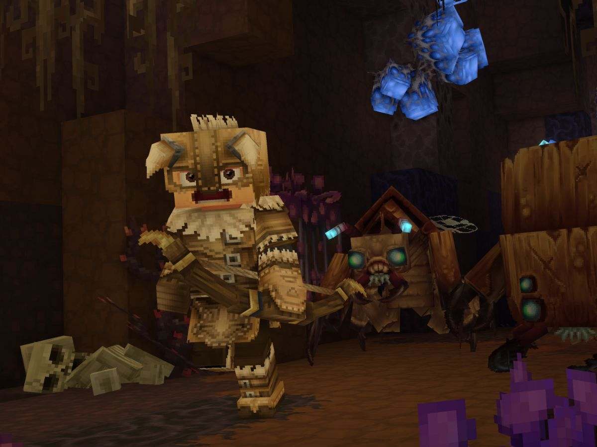 screenshot di hytale con personaggio in una caverna inseguito da mostri