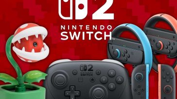 accessori nintendo switch 2 con logo nintendo switch 2 e sfondo rosso
