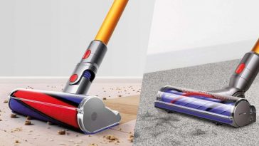 parte finale dell'aspirapolvere dyson che pulisce un pavimento