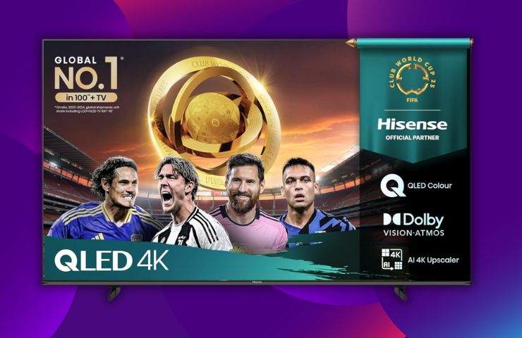 smart tv hisense 4k qled su sfondo viola