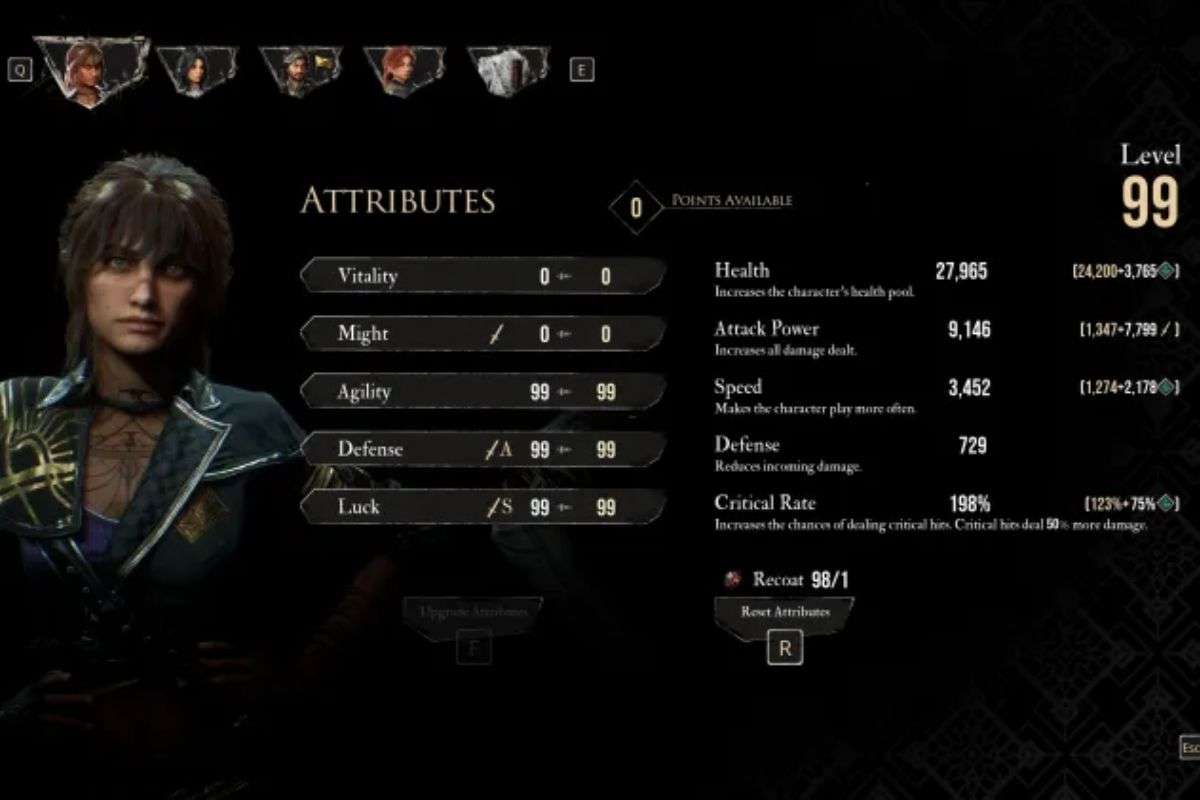 sciel nel menù attributi