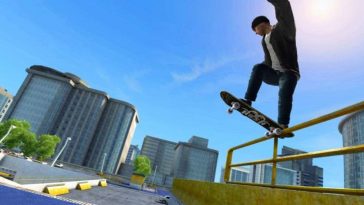 videogioco con skater che fa acrobazia su palo di ferro