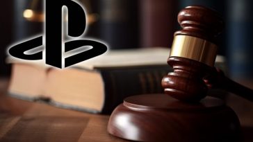 logo PlayStation accanto a un martelletto in tribunale