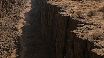 Un'illustrazione di una spaccatura nella terra