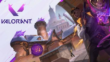 Artwork della nuova mappa Corrode di Valorant, con due agenti in copertura mentre un nemico spara in lontananza