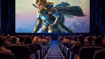 link di the legend of zelda sullo schermo di un cinema