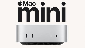 Apple Mac mini Computer desktop con sopra scritta "Mac Mini" e logo Apple