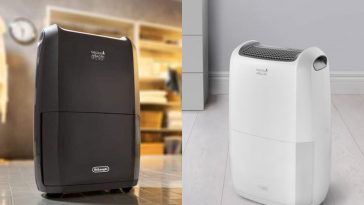 college di due immagini affiancate con due deumidificatori di DeLonghi