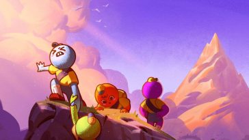 Arrampicatori su picco di una omntagna, uno tira su col braccio un altro, un altro di spalle ammira il paesaggio