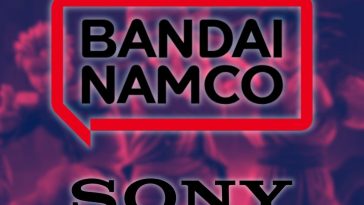 logo bandai namco, logo sony, sfondo con luffy, naruto e goku