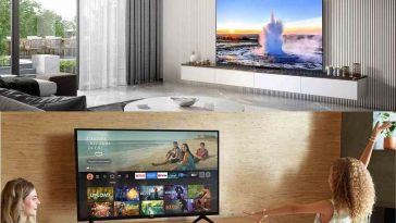 collage in verticale con due televisori smart di samsung e amazon