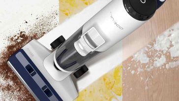 aspirapolvere lavapavimenti Tineco iFloor 5 Breeze vista dall'alto che pulisce tre tipi di sporco diversi