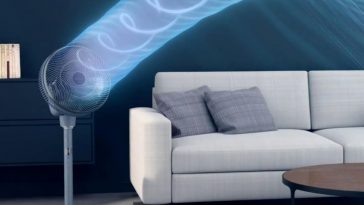 ventilatore turbo swift rowenta in una stanza con divano