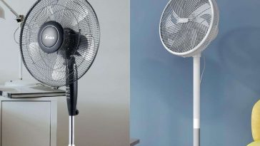 due ventilatori a piantana affiancati in un'unica foto