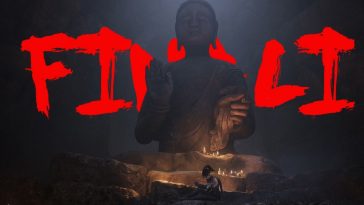 wuchang fallen feathers screenshot di wuchang seduta davanti a santuario con scritta finali dietro