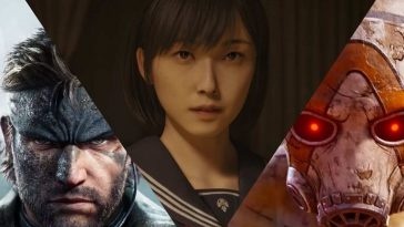 collage di primi piani di personaggi: snake di metal gear solid delta, protagonista di silent hill f e borderlands 4