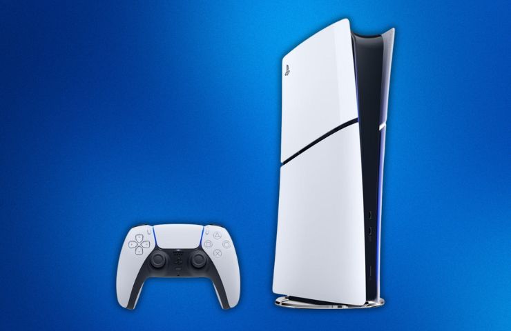 playstation 5 digital con dualsense su sfondo blu