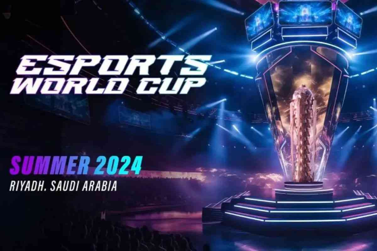 scritta esports world cup saudi arabia 2024, sullo sfondo palco con luci