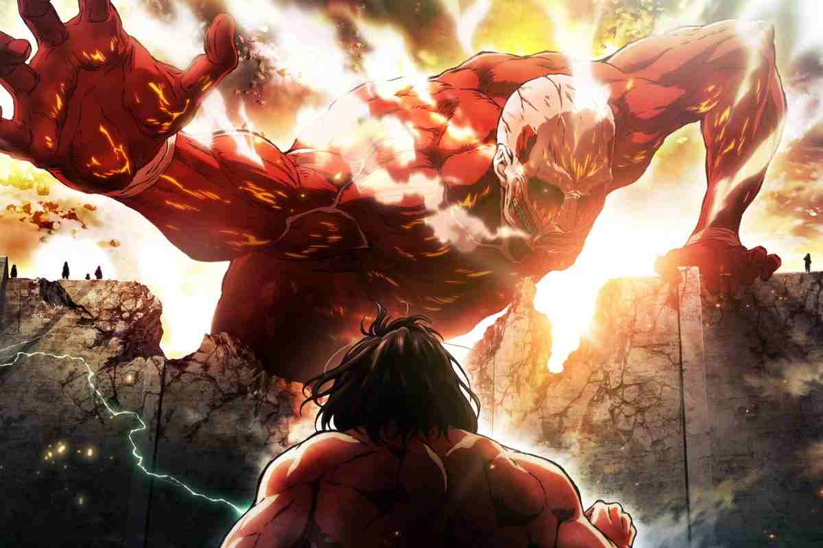 gigante con muscoli esposti e vapore che attacca un altro gigante più piccolo di spalle