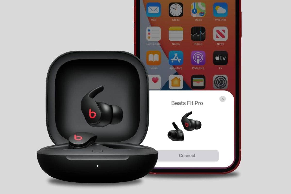 beats fit pro con scatola davanti a smartphone con app beats