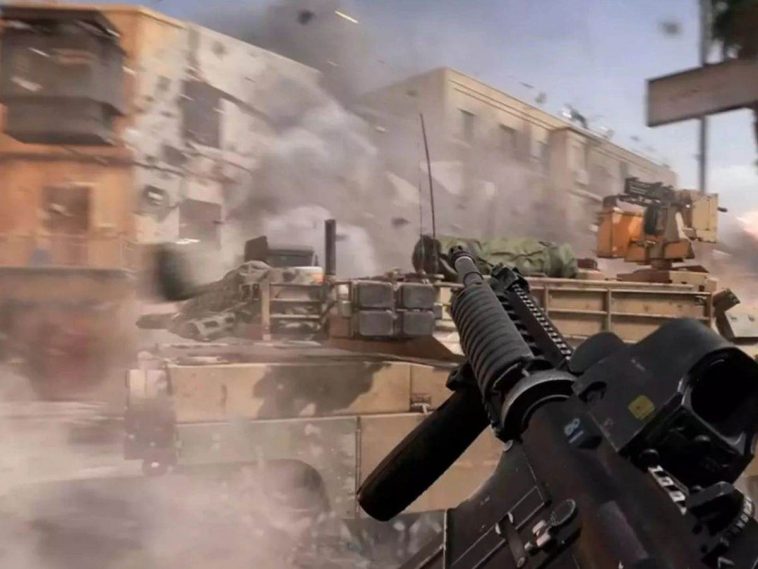 visione in prima persona fucile in campo di battaglia