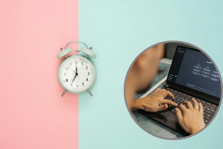 Un orologio sveglia e, in evidenza, un ragazzo che usa ChatGPT