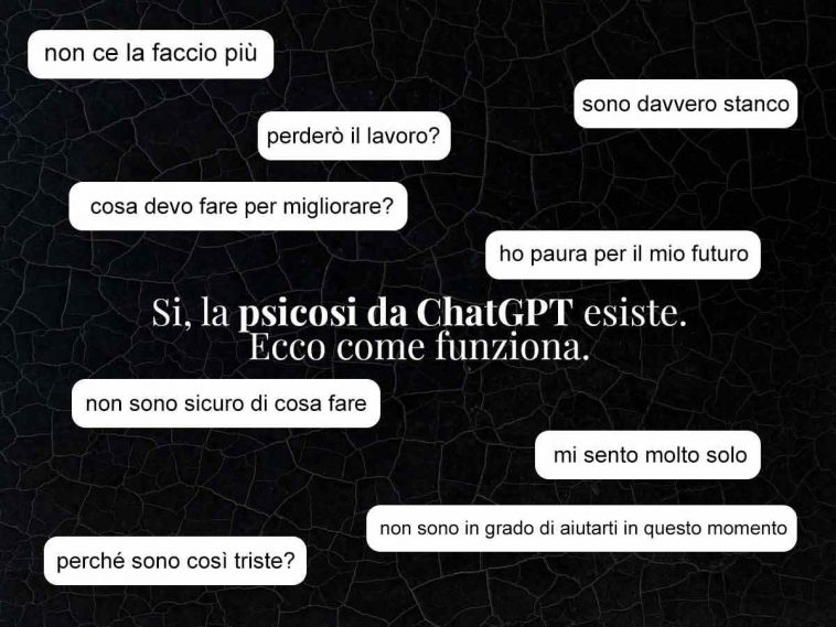 screenshot di messaggi con ChatGPT su sfondo nero