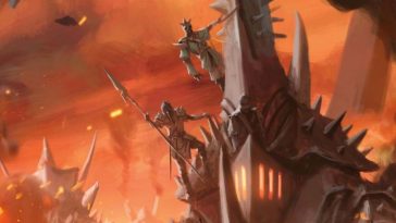 due soldati sopra una fortezza di ferro con fiamme attorno