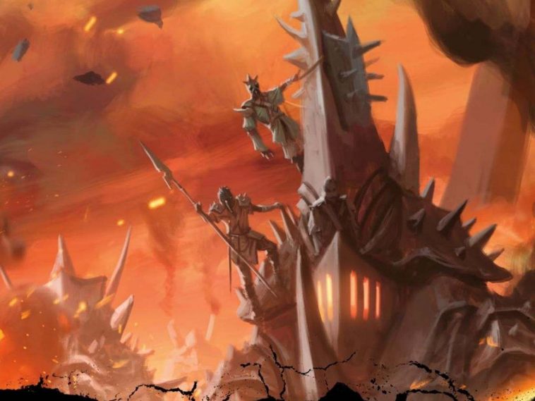 due soldati sopra una fortezza di ferro con fiamme attorno