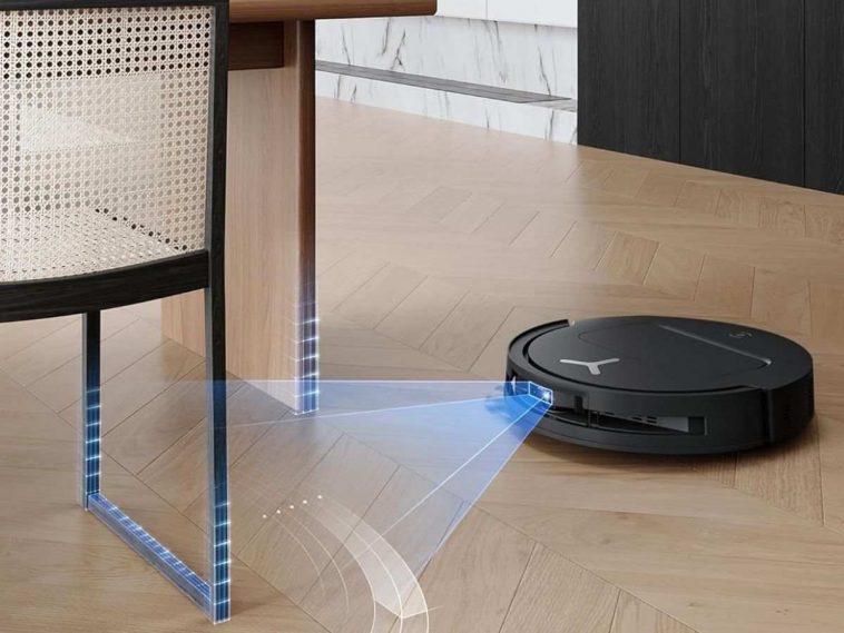ECOVACS DEEBOT T50 OMNI con luce che rileva ostacolo sedia di ferro